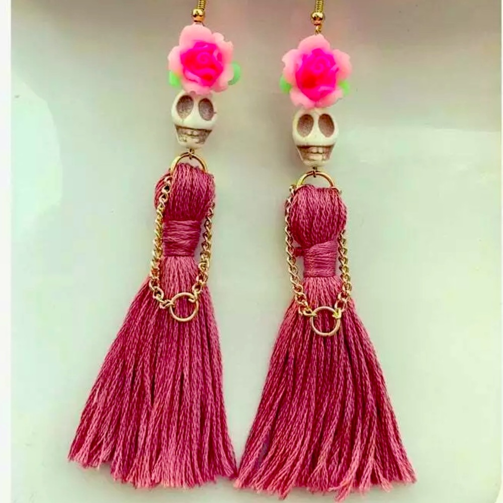 New Pink Skull Dangle Earrings